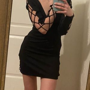 Tobi ASHTON Black Mini LACE UP BODYCON DRESS Small